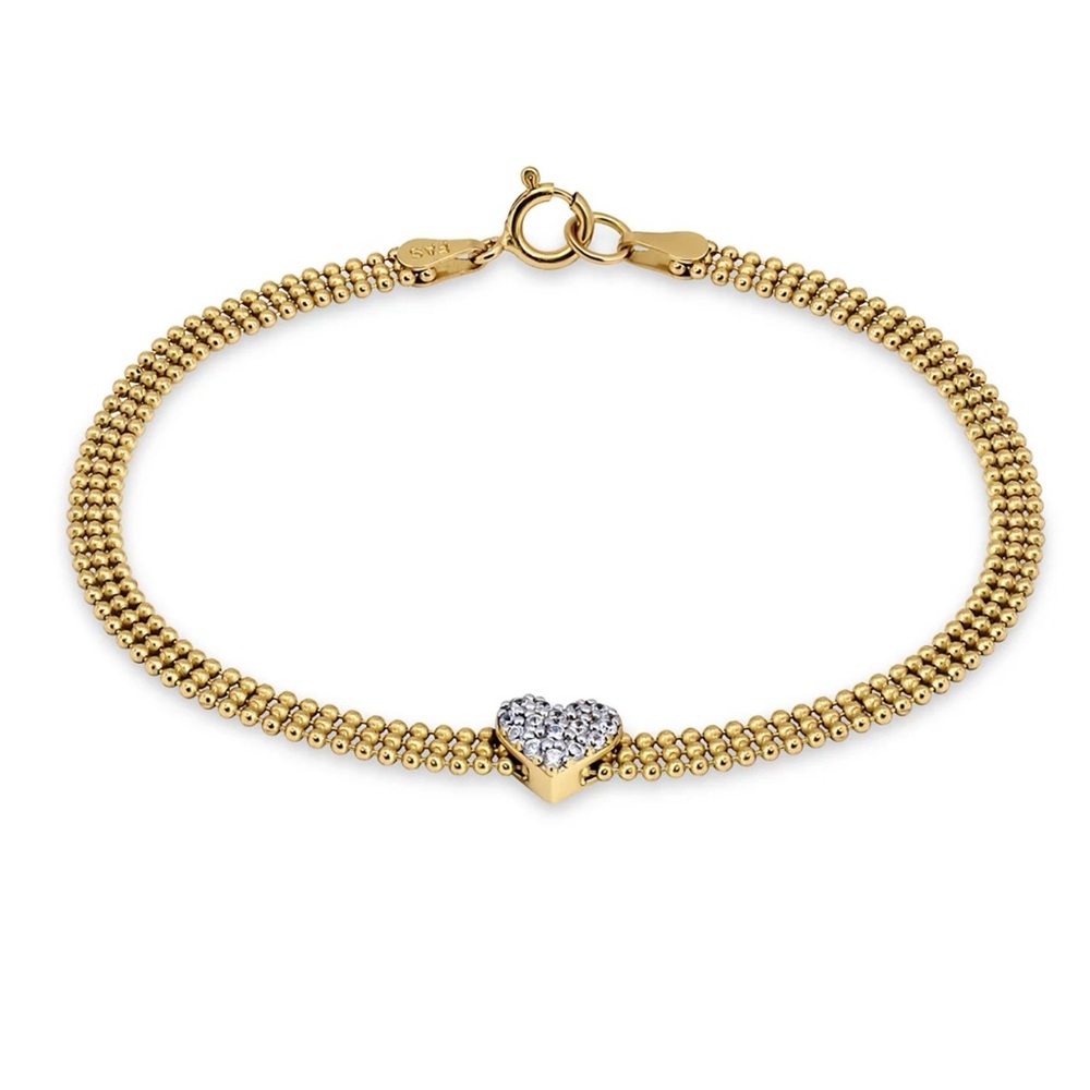 Aqua Pavé Heart Triple Ball Chain Flex Bracelet 18K Gold Plated Sterling Silver